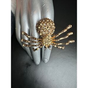 Gold-Tone Spider Stretch Ring With Rhinestone Accents‎